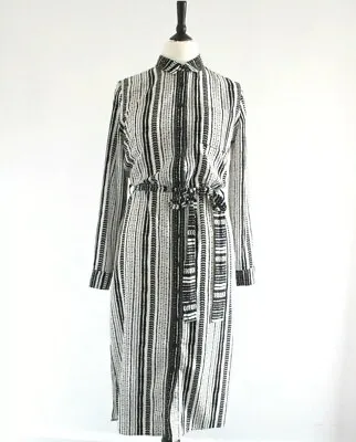 £19 • Buy M&S Collection Shirt Dress Long Sleeve Black White Striped Midi Dress 16