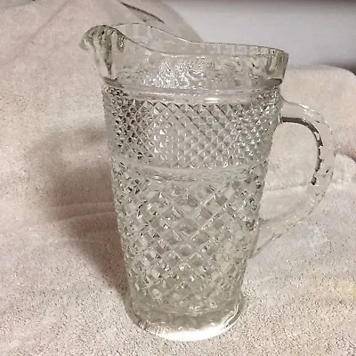  Vintage Clear Heavier Cut Glass Pitcher Diamond Shape~~ Wonderful Condition ~~ • $11.95