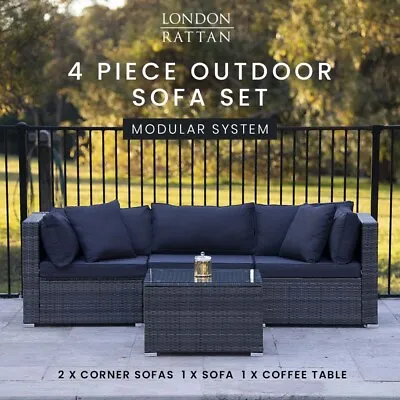 $599 • Buy 【EXTRA10%OFF】LONDON RATTAN Outdoor Lounge Setting 3 Seater 4pc Modular Sofa
