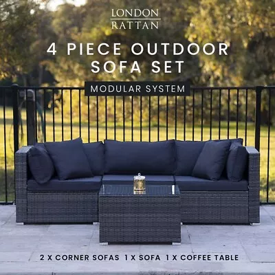 $569 • Buy LONDON RATTAN Outdoor Lounge Setting 3 Seater 4pc Modular Sofa Furniture Wicker