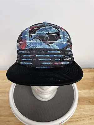 Quicksilver Aloha Hawaii Blue Black Snapback Mesh Cap Trucker Hat Flat Bill • $18.95