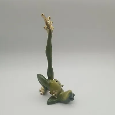 Meditating Yoga Frog Figurine On Back Leg Up Gold Fingers 7 5/8 T  Sequins • $13