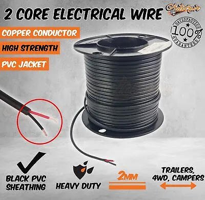 $98.95 • Buy 2MM Twin 2 Core Wire Electrical Cable Extension 100m Roll Car Trailer Caravan