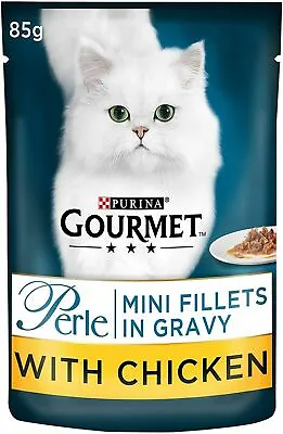 £21.99 • Buy Gourmet Perle Cat Food Mini Fillets Chicken In Gravy 85g×26 Complete Pet Food PM