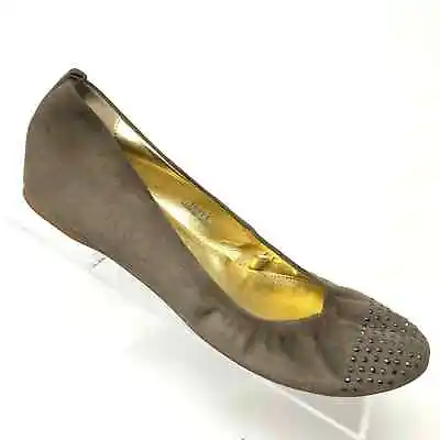 J Crew Cece Ballet Flat Brown Suede Studded Slip On Italy Womens Size 9 • $24.95