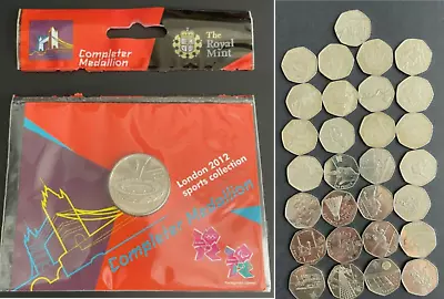 50p Olympic Coins Full Set Of 29 Circulated Coins (Set A) + Completer Medallion • £165