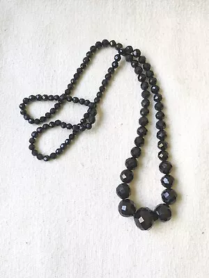 Antique 25.5  Victorian Whitby Jet Mourning Necklace Graduated Beads 6mm-21mm • $145