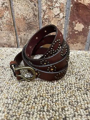 3-D BELT BrownGenuine Leather Belt Amber Studs Women Sz L Fashion Belt • $17.98