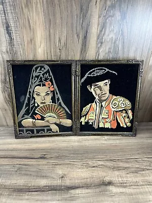 Vintage Framed Matador Handpainted Felt Painting On Wood 9x11  • $99.99