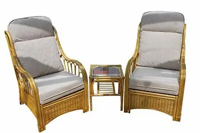 Sorrento Cane Conservatory Furniture Duo Set- 2 Chairs And A Side Table-'Cream' • £499