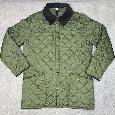 Barbour Jacket Mens Medium Liddesdale Green Quilted Snap Front Corduroy Collar • $49.99