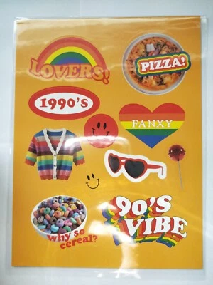 $1.50 • Buy Vintage 90s Vibe Colourful Rainbow Stickers Pizza Cereal Bullet Journal Diary