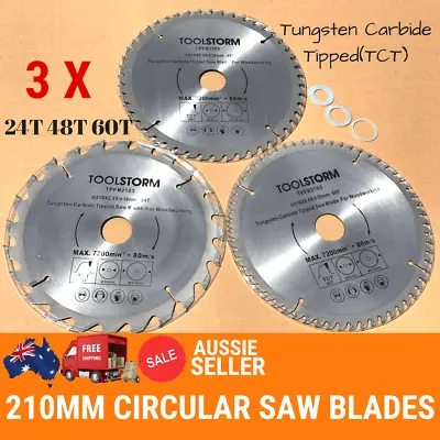 $32.45 • Buy *3PC Circular Saw Blades 210mm 24T,48T,60Teeth 30MM BORE With 3 Reduction TCT  