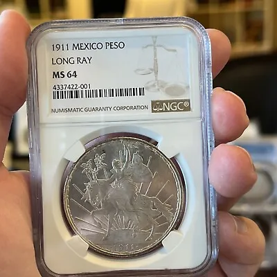 🤩🤩1911 MEXICO PESO CABALLITO LONG RAY NGC MS64 Looks PL In Fields! Cameo • $5500