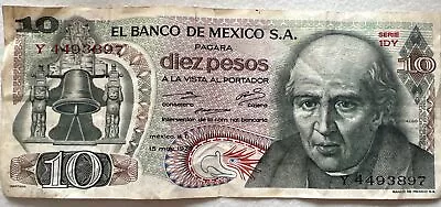 1975 Mexican 10 Pesos Banknote. Miguel Hidalgo The Church Of Dolores Hidalgo • $9.99