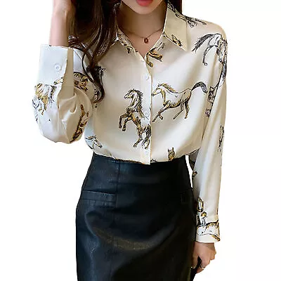 Office Fall Blouse Lapel Commute Ol Style Age Reducing Women Blouse Soft Fabric • $24.05