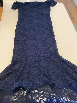 Quiz Womens Blue Off The Shoulder Lace Sparkly Dipped Hem Dress Size 12 • £21.25