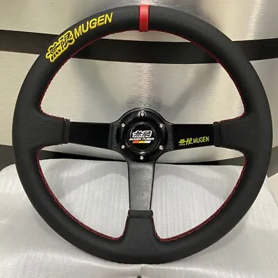 JDM Mugen Steering Wheel 14inch Deep Dish PVC Leather Steering Wheels Drifting • $107.80