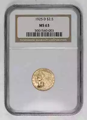 1925 D Gold Quarter Eagles $2 1/2 Indian Head NGC MS-63 • $605
