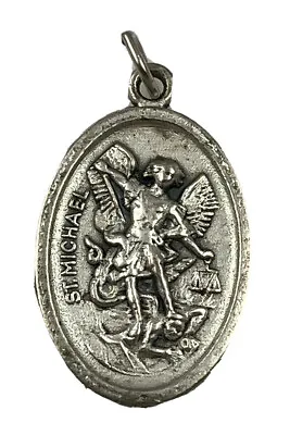 Vintage Catholic Saint St Michael Guardian Angel Silver Tone Medal Italy • $8.99