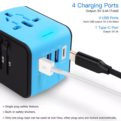 $25.99 • Buy International Travel Adapter Universal USB C 4 USB Power Adapter Worldwide 3.4A