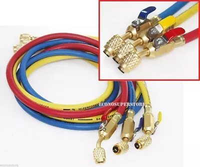 R134a R410A R22 3 Color 5ft HVAC AC Charging Hoses 1/4  Fitting W/ Ball Valves • $38.99