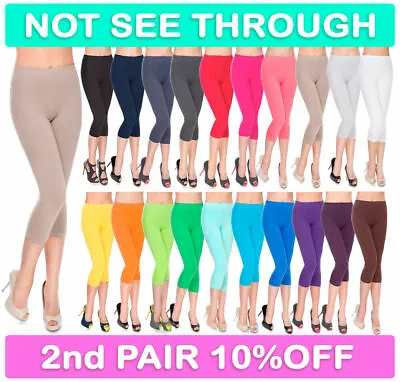 £3.99 • Buy Womens 3/4 Leggings Soft Cotton Active Wear Casual Cropped Pants Size 8-20