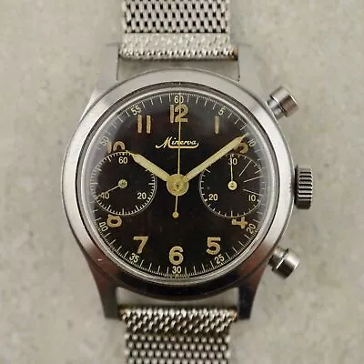 C.1940 Vintage Minerva WaterProof Chronograph Ref. 1335 Cal. 13-20CH Steel Watch • $6689.15