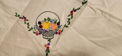 $12 • Buy Vintage Tablecloth Embroidered Cross Stitch Appliqued Table Cloth Handmade 36 