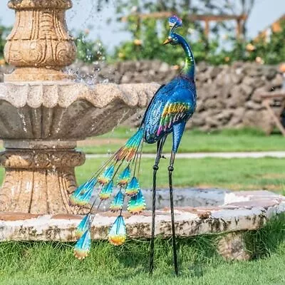 Outdoor Decor Peacock Yard Art Garden Sculptures & StatuesBlue Large Metal Bi... • $69.57