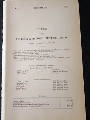 1913 Document BEECHMONT INDEPENDENT TELEPHONE COMPANY East Windsor Massachusetts • $7.61