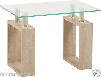 Oak Effect Glass Lamp / End Table W60cm X D40cm X H45cm MILLY • £89