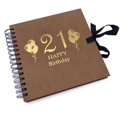 21St Birthday Balloon Brown Scrapbook Guest Book Or Photo Album With Gold Script • £14.99