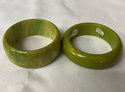 2 Bakelite Green Marbled Bangle Bracelets • $44.99