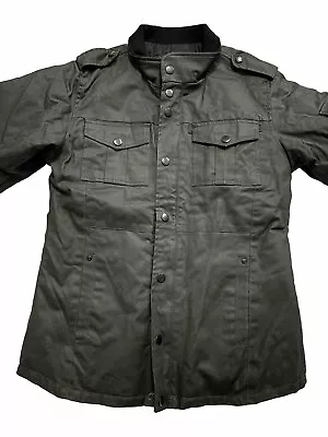 Foreign Exchange Waxed Olive Green Zip Snap Front Field Coat Jacket Medium Men’s • $33.99