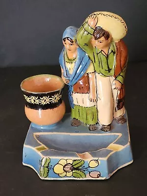 Old Mexican Tlaquepaque Pottery Clay Ashtray 2 Figures Pot For Holding... • $125