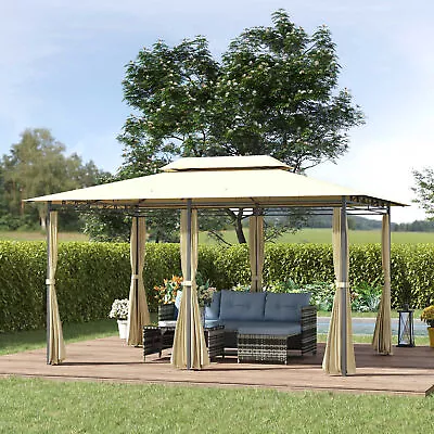 Large Outside Relaxing Cabana W/ Steel Frame & Removable Curtains Cream White • $189.99