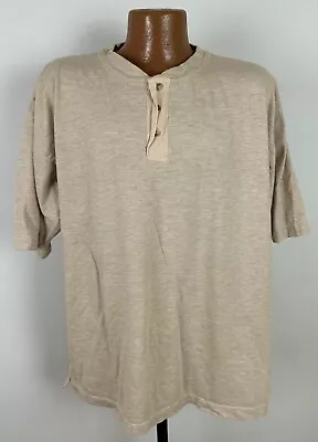 Vintage 90s Faded Glory Henley Shirt Men L Oversized Heather Oatmeal Rayon Blend • $14.99