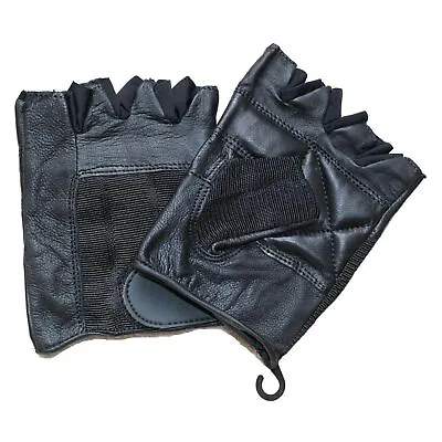 MENS MOTORCYCLE FINGERLESS GENUINE LEATHER GLOVES W/ ADJUSTABLE CLOSURE - UK1E • $12.50