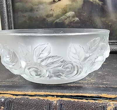 Vtg  Verlys France Rose Embossed Bowl Satin Frost Matte Glass Signed Cottage • $24.95