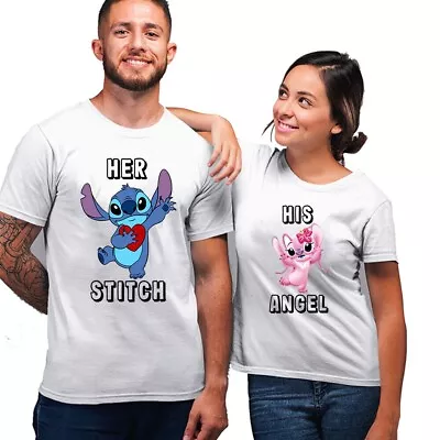 £8.45 • Buy Her Stitch His Angel Couple Matching T-shirt Husband Wife Gift Anniversary Top