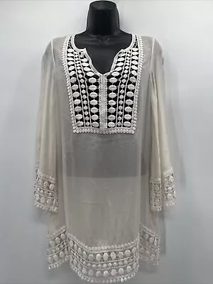 MIGUELINA Women's Long Sleeve V Neck Blouse White Top Size 5 • $269