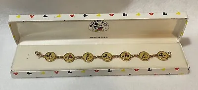 Vintage Mickey Mouse & Co. - Van Dell Bracelet - 8” Long  - Gold Tone - Disney • $49.99