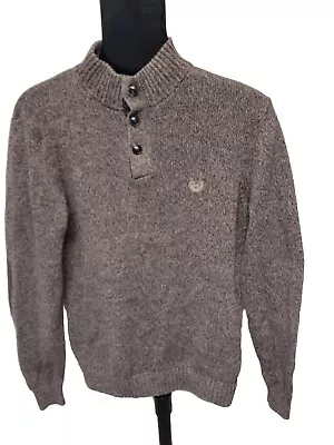 Chaps Men's Size Small Brown 1/4 Button Long Sleeve Sweater With Elbow Patches • $25