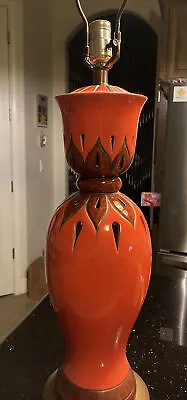 Mid Century Modern  Orange Ceramic Table Lamp • $45