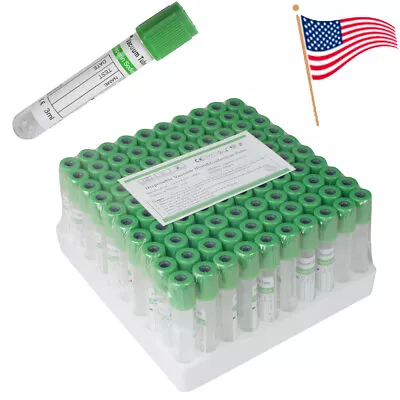 $32.99 • Buy 100pcs/box 3ml Vacuum Blood Collection Tubes Heparin Sodium Tubes Sterile USA A+