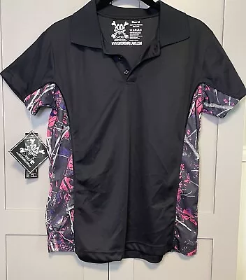 Muddy Girl Moonshine Camouflage NEW W/ TAGS Shirt Polo Size Med. Black + Pink • $8.75