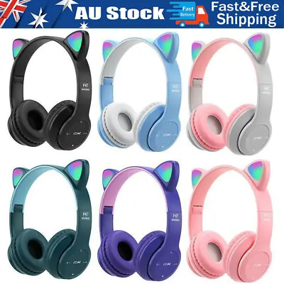 $16.99 • Buy Kids Girls Wireless Cat Ear Headphones Bluetooth Headset LED Earphone Gifts
