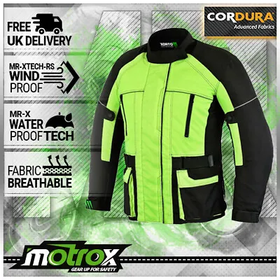 Motorbike HiVis Textile Jacket CE Approved Armour Motorcycle Cordura Waterproof • $62.20