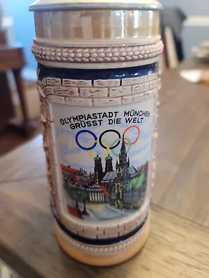 1972 Munich Olympics Gerz Lidded Beer Stein Marienplatz Excellent!! • $40